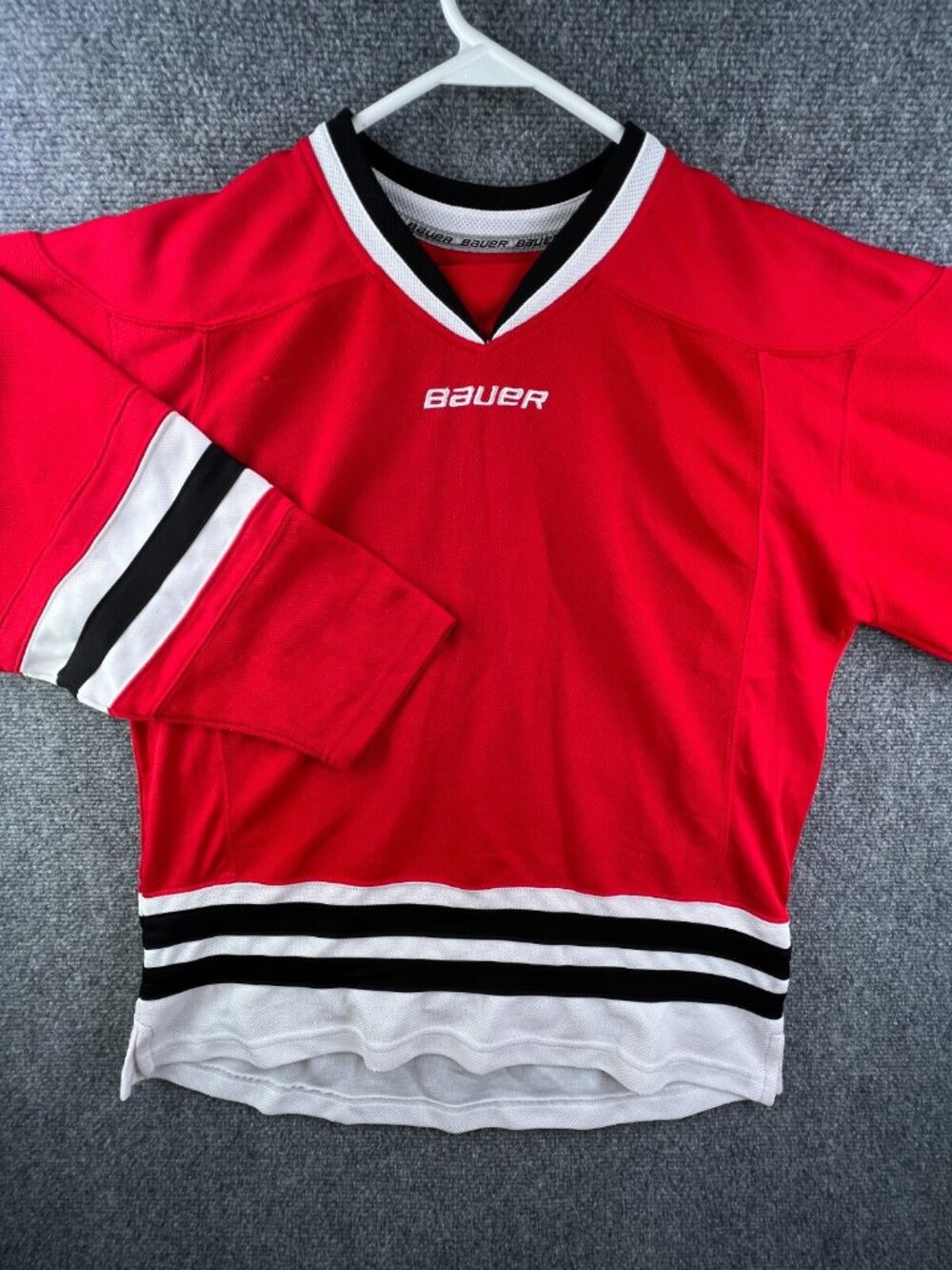 Bauer Team Youth Red White 3/4 Sleeve Pullover Hockey Jersey - Size XL Kids
